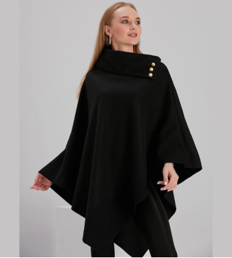 Women's Black Coat with Button on the Collar