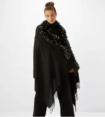 Women's Black Fur Shawl - Gusto