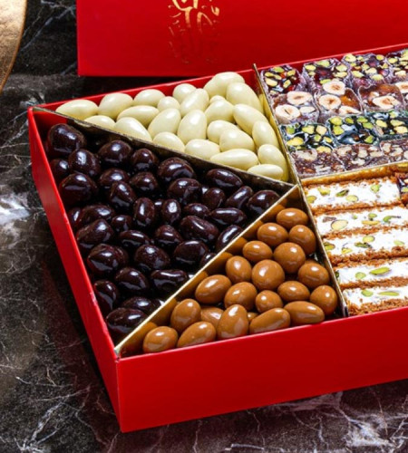 Mixed Turkish Delight & Chocolate - Red Box 1.7 kg - by Hafiz Mustafa