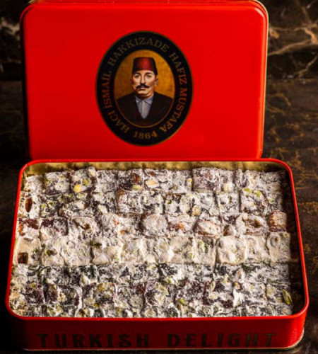 Mixed Double Roasted Pistachio Turkish Delight - 1Kg Small Box - by Hafiz Mustafa.