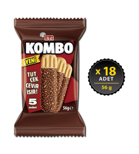 Eti Kombo Coconut and Chocolate Coated Biscuits 56 gx 18 Pieces