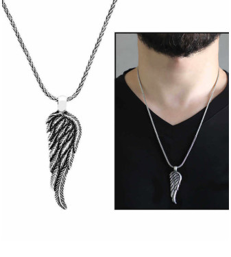 925 Silver Necklace for Men with an Eagle Wing Pattern and Wheat chain
