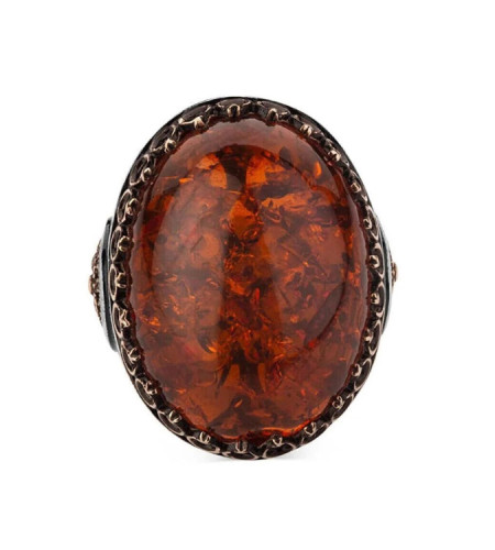 Men's 925 silver ring inlaid with amber stone