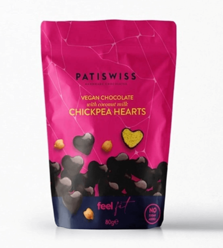 Chickpea Dragee Hearts dipped in vegan  dark chocolate