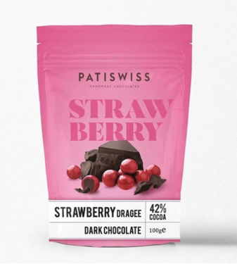 Patiswiss Strawberry Dragee with Dark Chocolate - 100gr