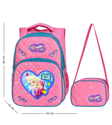 Pink school backpack with lunch box