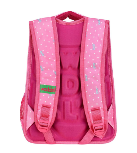 Pink school backpack with lunch box