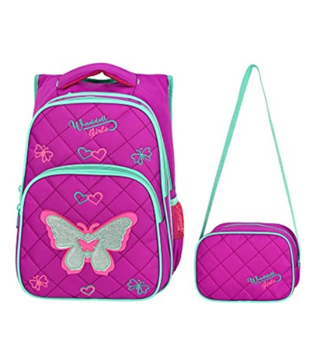 School backpack with butterfly lunch box