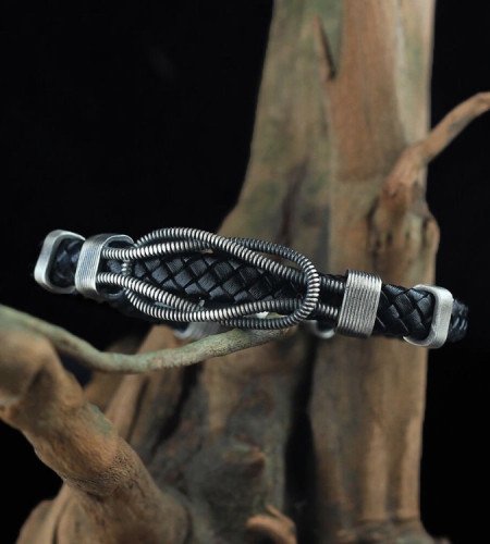 925 Sterling Silver and Leather Bracelet for Men