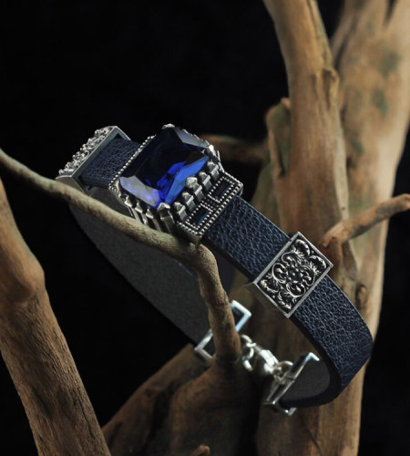 925 Silver Men's Bracelet with Zircon Stone Design