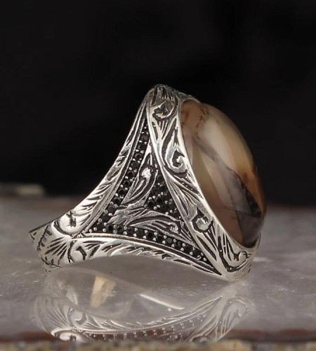 925 silver Yemen Agate Ring for Men